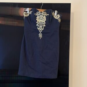 Lilly Pulitzer Navy Strapless Dress with Gold Detailing